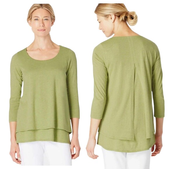 J. Jill Pure Jill Womens XL Green Elliptical Layered Top Scoop Neck 3/4 - Picture 1 of 10